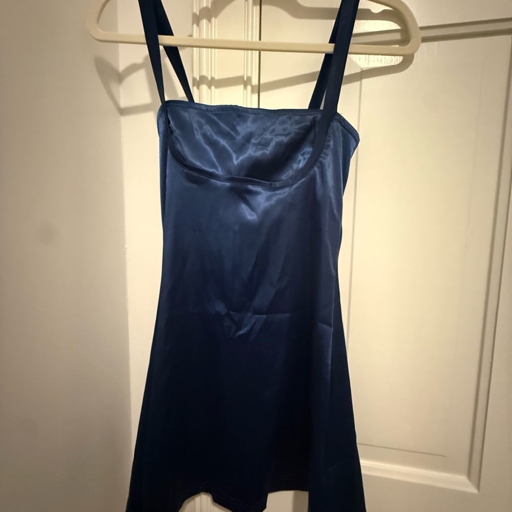 Elegant Navy Satin Dress